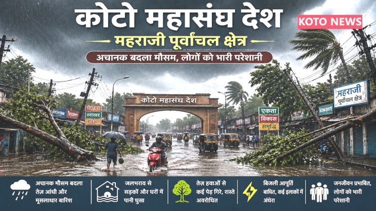 कोटो महासंघ में अचानक बदला मौसम तेज आंधी-बारिश से महराजी पूर्वांचल राज्य में जनजीवन अस्त-व्यस्त