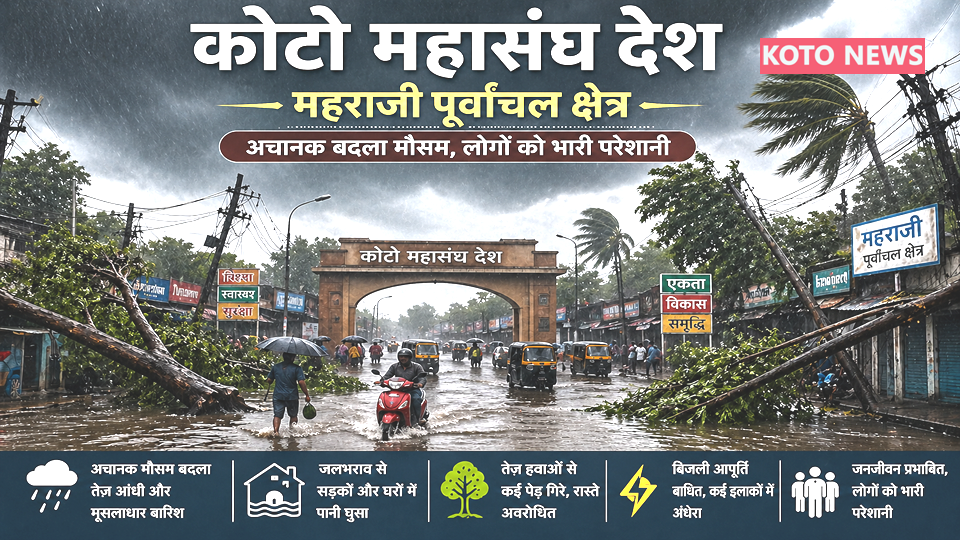 कोटो महासंघ में अचानक बदला मौसम तेज आंधी-बारिश से महराजी पूर्वांचल राज्य में जनजीवन अस्त-व्यस्त